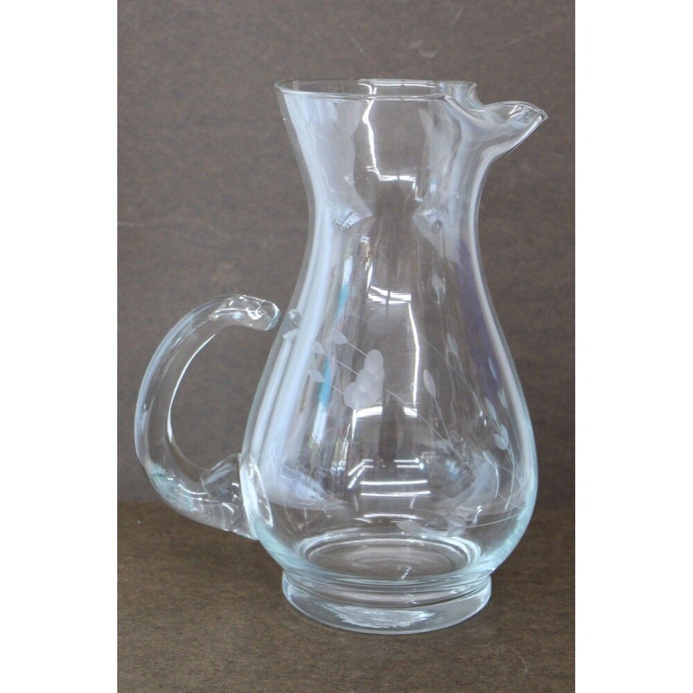 Vtg Princess House Heritage Glass Pitcher 72oz Etched Floral Ice Lip 10”